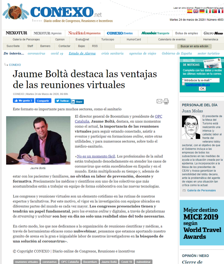 Jaume Boltà destaca en CONEXO las ventajas de las reuniones virtuales